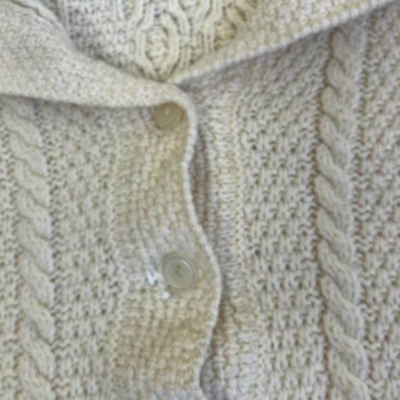 Paul James Sz L 100% Wool Chunky Cable Knit Cardigan Cream Fisherman Shrunken - Picture 11 of 16
